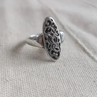 Vintage Sterling Silver Large Oval Statement Ring Pierced Floral - Image 9