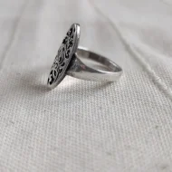 Vintage Sterling Silver Large Oval Statement Ring Pierced Floral - Image 7