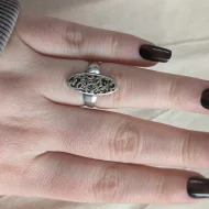 Vintage Sterling Silver Large Oval Statement Ring Pierced Floral - Image 4