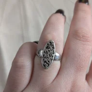 Vintage Sterling Silver Large Oval Statement Ring Pierced Floral - Image 3