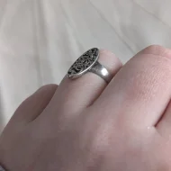 Vintage Sterling Silver Large Oval Statement Ring Pierced Floral - Image 2