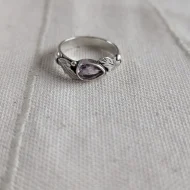Sterling Silver Amethyst Feather Ring Boho 925 Stacker - Image 10