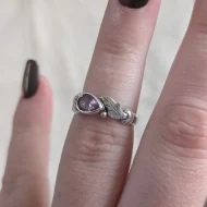 Sterling Silver Amethyst Feather Ring Boho 925 Stacker - Image 2