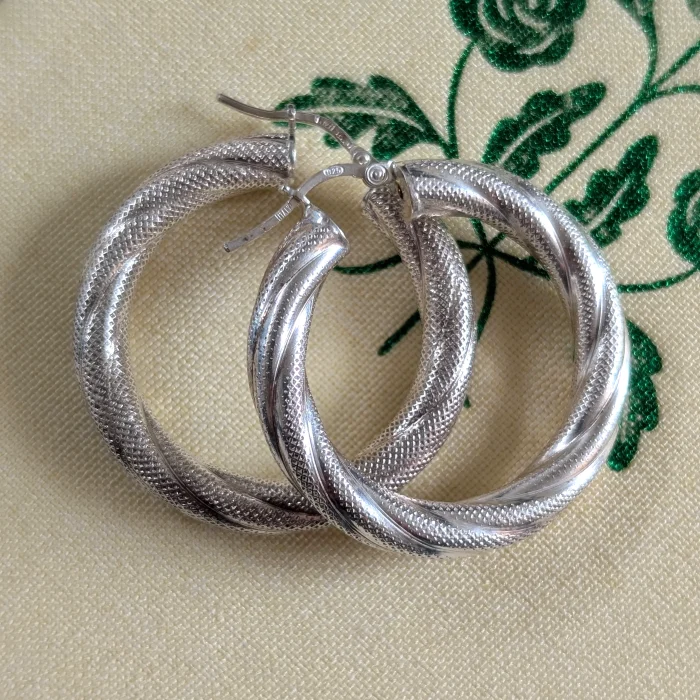 Vintage Sterling Silver Twisted Hoop Earrings 925 Italy
