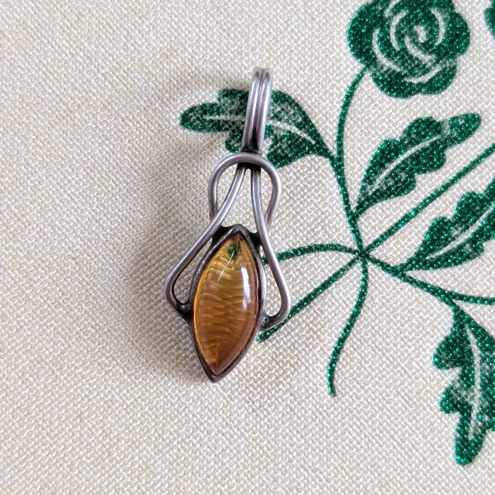 Sterling Silver Amber Twisted Modern Pendant