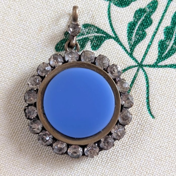 Vintage Gilt Round Paste Blue Glass Stone Pendant