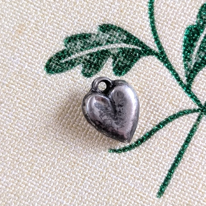 Antique Victorian Sterling Silver Tiny Love Heart Charm Pendant Hallmarked 1890s