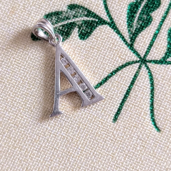 Sterling Silver CZ Clear Stone Letter A Pendant