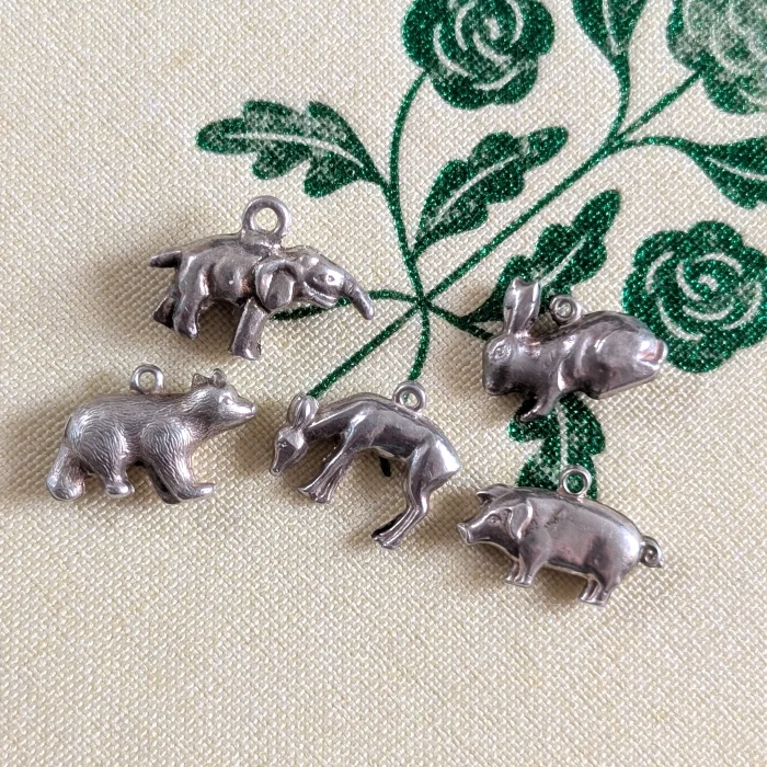 Vintage Silver Animal Charm Bundle Rabbit Elephant Pig
