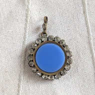 Vintage Gilt Round Paste Blue Glass Stone Pendant - Image 3