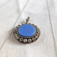 Vintage Gilt Round Paste Blue Glass Stone Pendant - Image 4
