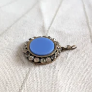 Vintage Gilt Round Paste Blue Glass Stone Pendant - Image 5