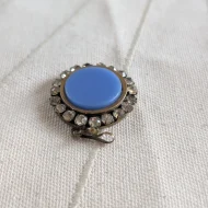 Vintage Gilt Round Paste Blue Glass Stone Pendant - Image 6