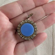 Vintage Gilt Round Paste Blue Glass Stone Pendant - Image 2