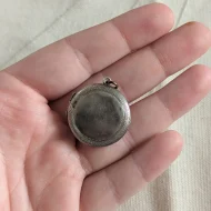 Vintage Silver Round Circle Locket Double Photo Engine Turned - Image 2