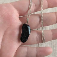 Sterling Silver Jet Pendant Necklace Natural Organic Shap - Image 2
