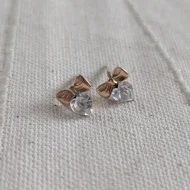 Vintage 9ct Gold Andralok Love Heart Bow Crystal Stud Earrings - Image 3