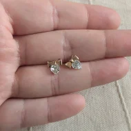 Vintage 9ct Gold Andralok Love Heart Bow Crystal Stud Earrings - Image 2