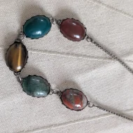Vintage Silver Cabochon Agate Choker Necklace Tigers Eye Box Chain - Image 3