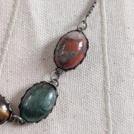 Vintage Silver Cabochon Agate Choker Necklace Tigers Eye Box Chain - Image 6