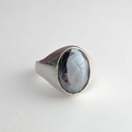 Vintage Sterling Silver Hematite Faceted Signet Ring - Image 5
