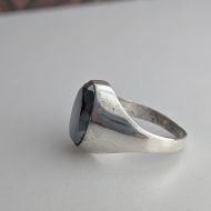 Vintage Sterling Silver Hematite Faceted Signet Ring - Image 6