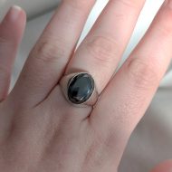 Vintage Sterling Silver Hematite Faceted Signet Ring - Image 2