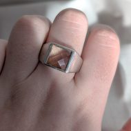 Vintage Sterling Silver Quartz Signet Ring Chunky Faceted Square Band - Image 2