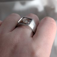 Vintage Sterling Silver Quartz Signet Ring Chunky Faceted Square Band - Image 3