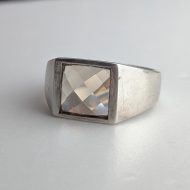 Vintage Sterling Silver Quartz Signet Ring Chunky Faceted Square Band - Image 5