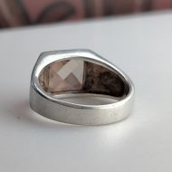 Vintage Sterling Silver Quartz Signet Ring Chunky Faceted Square Band - Image 7
