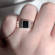 Vintage Sterling Silver Black Enamel Signet Ring - Image 2