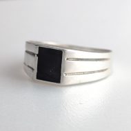 Vintage Sterling Silver Black Enamel Signet Ring - Image 5