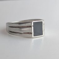 Vintage Sterling Silver Black Enamel Signet Ring - Image 9