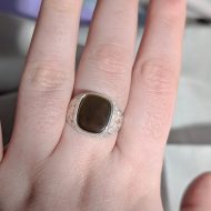 Vintage Sterling Silver Tigers Eye Signet Ring, Chunky Ornate Scrolled Shoulders - Image 4