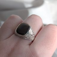 Vintage Sterling Silver Tigers Eye Signet Ring, Chunky Ornate Scrolled Shoulders - Image 5