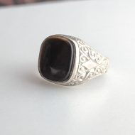 Vintage Sterling Silver Tigers Eye Signet Ring, Chunky Ornate Scrolled Shoulders - Image 8