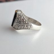 Vintage Sterling Silver Tigers Eye Signet Ring, Chunky Ornate Scrolled Shoulders - Image 9