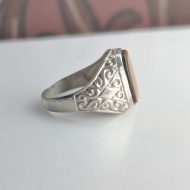 Vintage Sterling Silver Tigers Eye Signet Ring, Chunky Ornate Scrolled Shoulders - Image 11