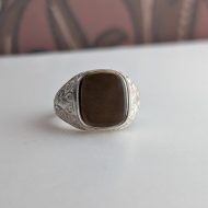 Vintage Sterling Silver Tigers Eye Signet Ring, Chunky Ornate Scrolled Shoulders - Image 13