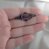 Antique Sterling Silver Purple Glass Ornate Brooch, Hallmarked 1916 - Image 2