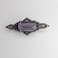 Antique Sterling Silver Purple Glass Ornate Brooch, Hallmarked 1916 - Image 3
