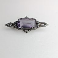 Antique Sterling Silver Purple Glass Ornate Brooch, Hallmarked 1916 - Image 4