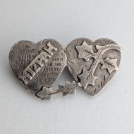 Antique Victorian Sterling Silver Mizpah Brooch Heart Ivy Leaf Foliate Pin - Image 3