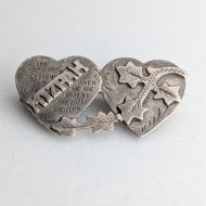 Antique Victorian Sterling Silver Mizpah Brooch Heart Ivy Leaf Foliate Pin - Image 4