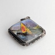 Vintage Sterling Silver Morpho Butterfly Wing Pendant, Sailing Boat Paradise Scene - Image 4