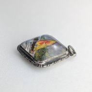 Vintage Sterling Silver Morpho Butterfly Wing Pendant, Sailing Boat Paradise Scene - Image 5