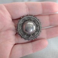 Antique Victorian Silver Round Brooch Domed Filigree Shield - Image 2