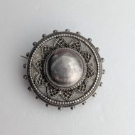 Antique Victorian Silver Round Brooch Domed Filigree Shield - Image 3