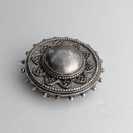 Antique Victorian Silver Round Brooch Domed Filigree Shield - Image 4